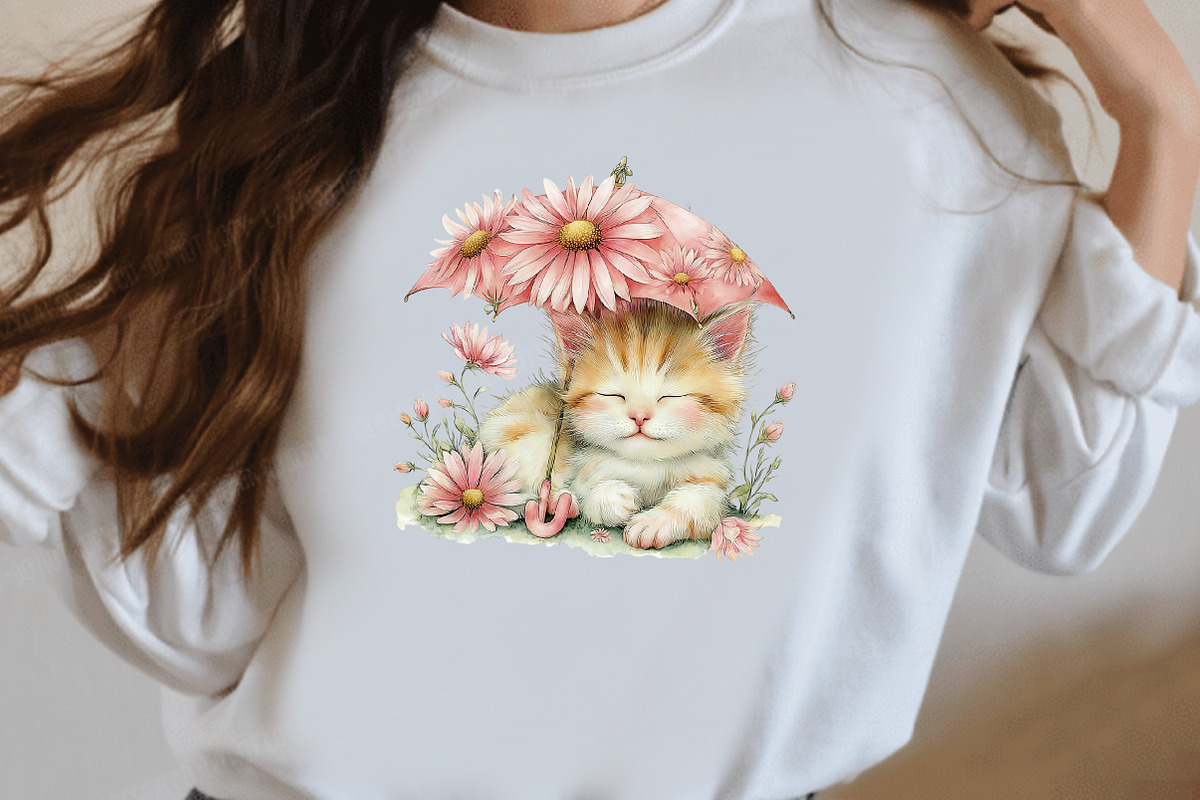 Whimsical Funny Spring Cat Clipart, an Illustration by Designworld (Photo 7 of 8)