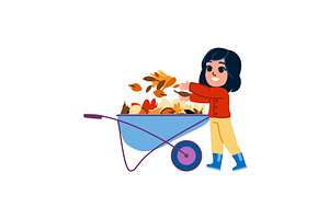 Young girl throwing autumn leaves in, an Illustration by pikepicture