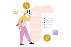 Woman examines with magnifying glass, a Finance Illustration by Vectorbuum