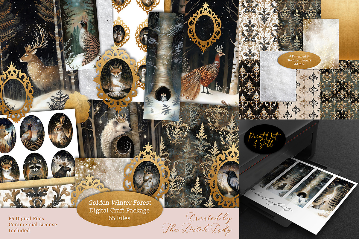 Golden Winter Forest Craft Set, a Decorative Illustration by The Dutch Lady Designs (Photo 1 of 10)