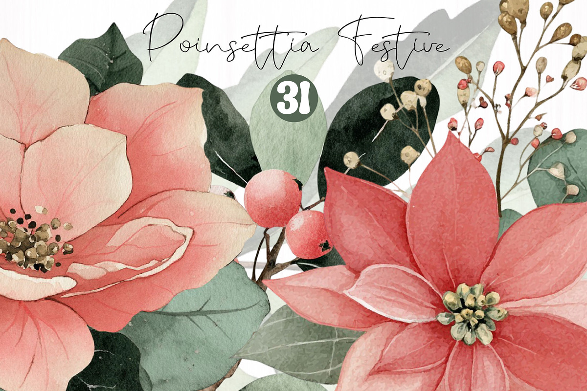 Poinsettia Festive Watercolor Floral, an Illustration by DreamCafeArt (Photo 1 of 7)