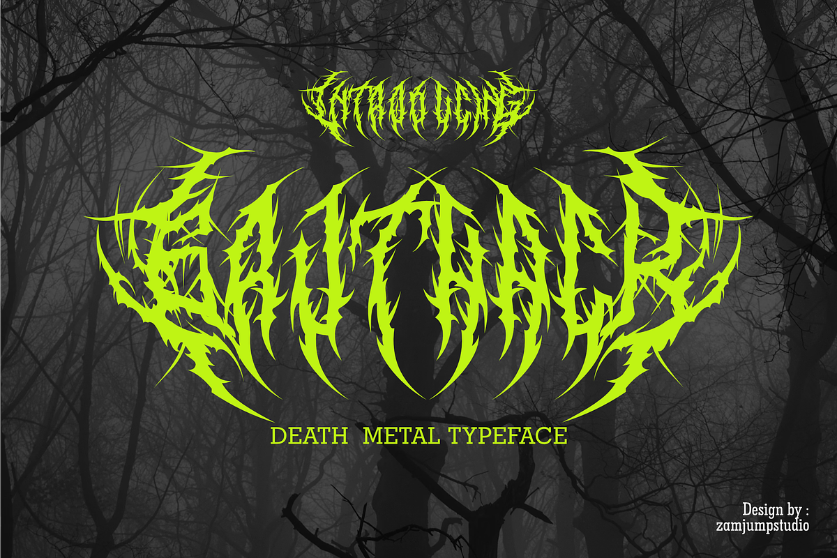 Gruthack - Death Metal Typeface, a Font by zamjumps (Photo 1 of 6)
