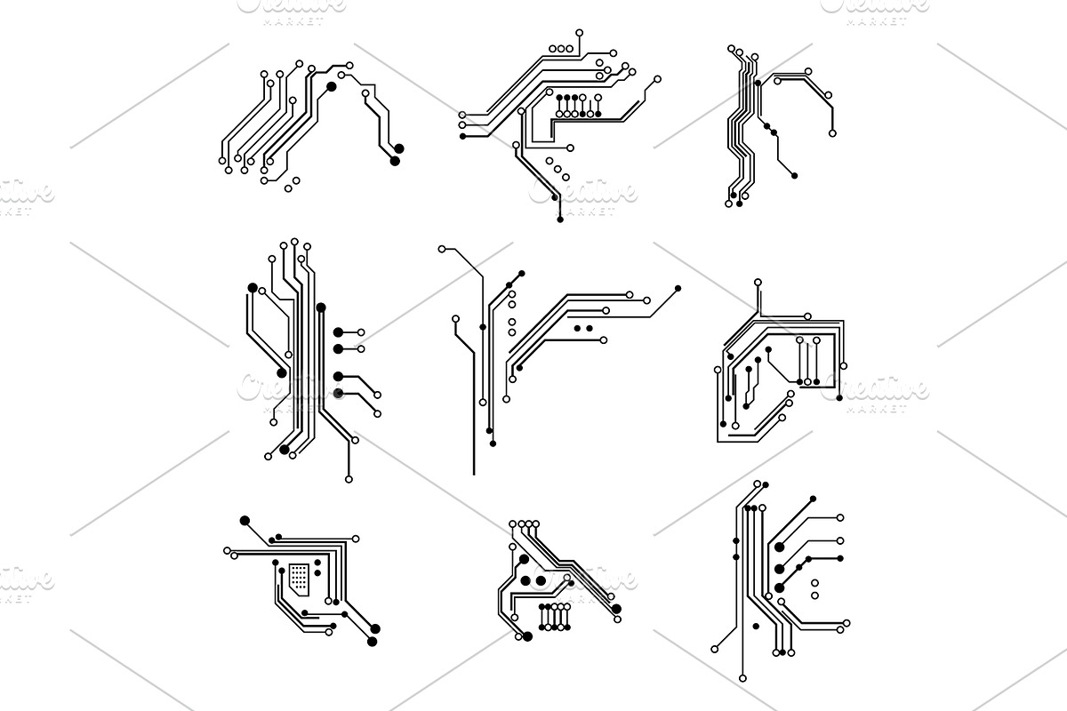 Circuit Board Elements Thin Line Set, an Object Illustration by ...