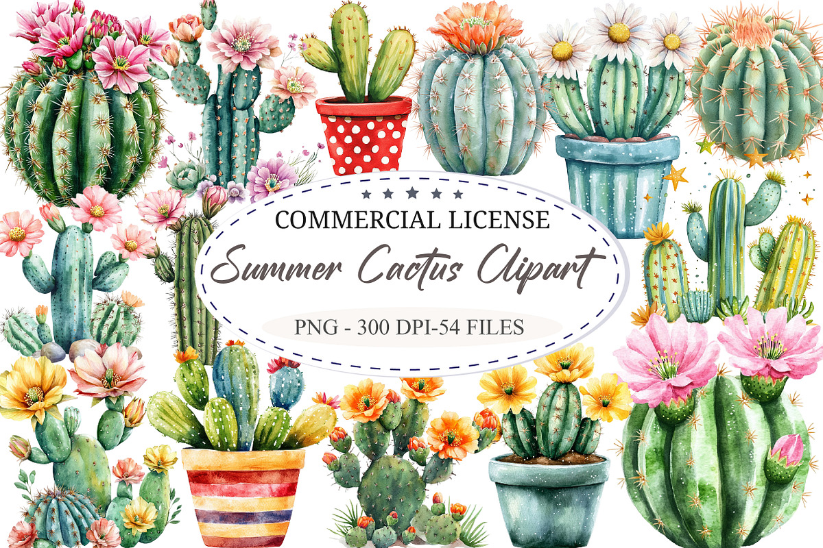 Whimsical Summer Cactus Clipart, an Illustration by designcity5 (Photo 1 of 5)