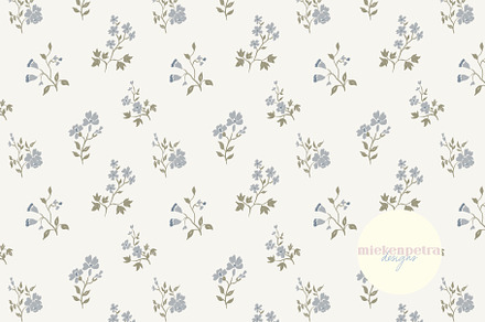 Blue and Green Vintage Floral, a Pattern Graphic by Mieken Petra Designs