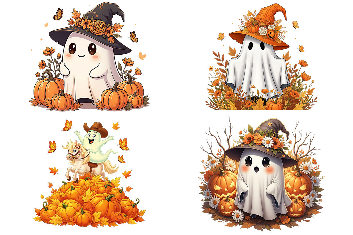Halloween Ghost Cute Clipart, an Object Graphic by Pixxel_Studio (Photo 4 of 4)