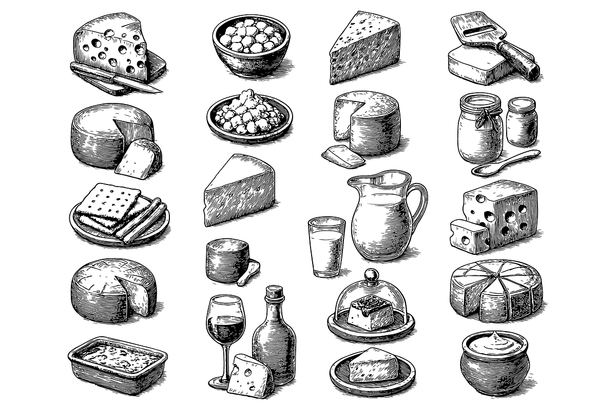 Vintage Cheese & Dairy Set, an Object Graphic by RT Studio (Photo 2 of 4)