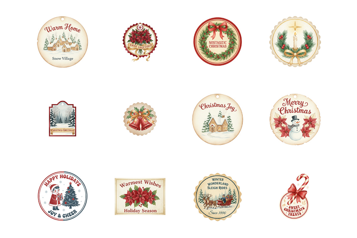 Vintage Christmas Quotes Labels PNG, an Illustration by SinaCreation (Photo 3 of 7)