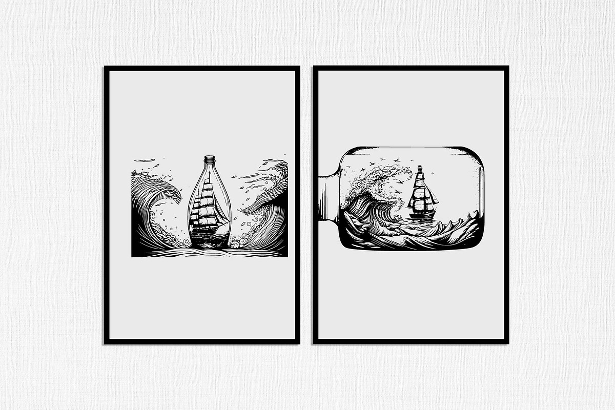 sailboat in bottle stencil v1, a Decorative Illustration by TaKong Magics (Photo 3 of 5)