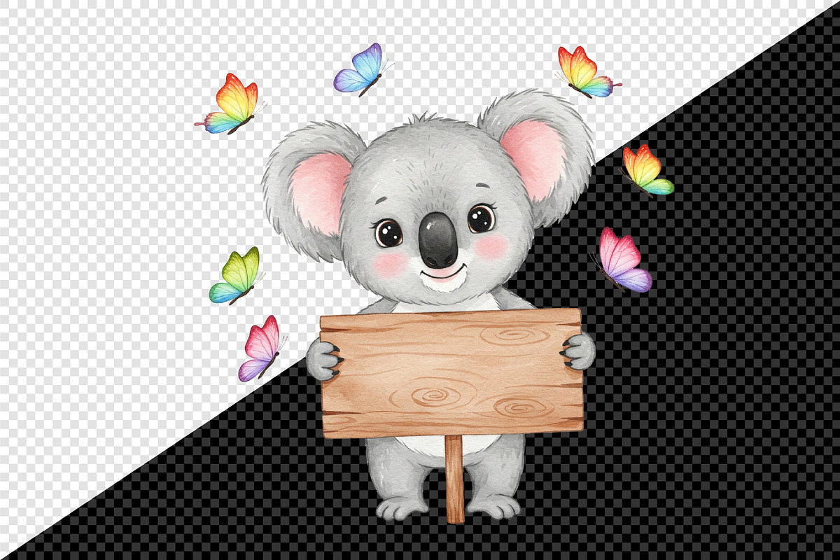 Watercolor Animal Holding A Sign Png, an Illustration by Creative Art (Photo 7 of 10)