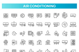 Air Conditioner Line Icons Set