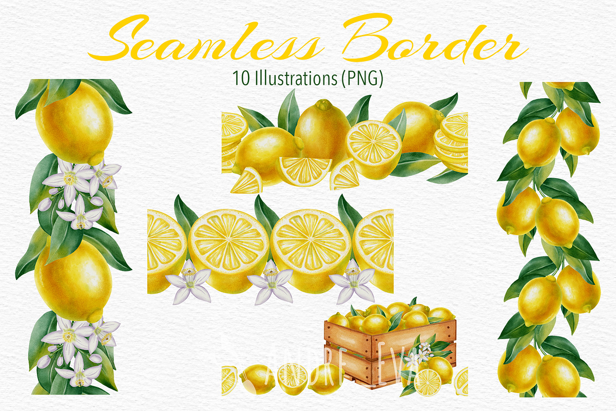 Lemon — Watercolor Illustration Set, a Food Illustration by Andre_Eva (Photo 7 of 12)