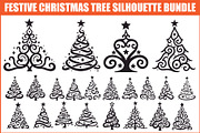 Elegant Christmas Tree Silhouette Se, an Illustration by balal (Thumbnail 1 of 21)