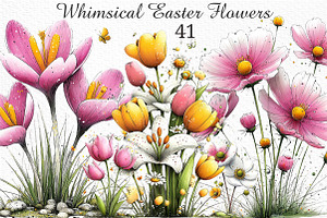 Whimsical Easter Flowers Clipart Png, an Illustration by Craft Nest