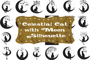 Silhouette of a cat sitting moon, an Illustration by Amazin_art