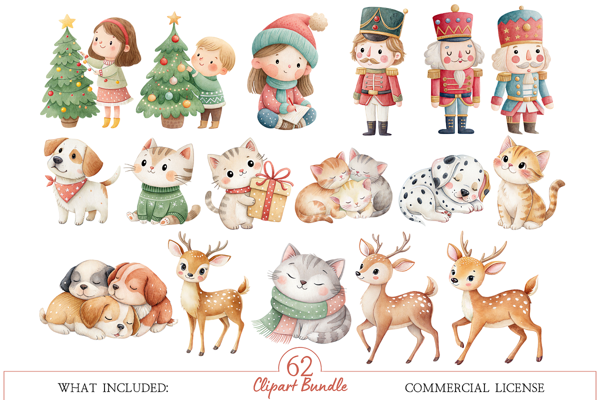 Watercolor Christmas Clipart Bundle, a Decorative Illustration by MockupWizard (Photo 3 of 6)