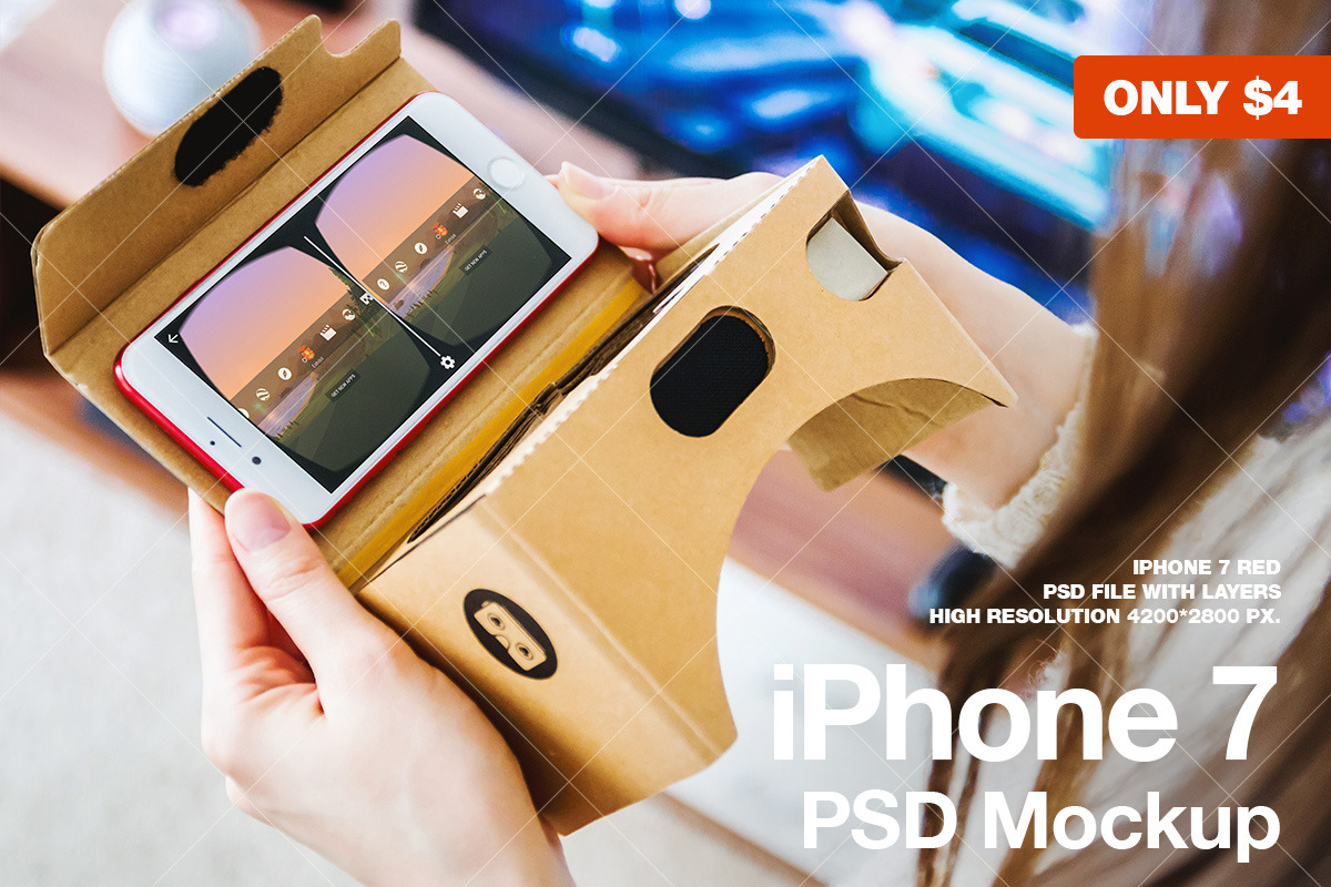 iPhone 7 PSD Mockups VR. Cardboard., an iPhone Mockup by StartMockups.com (Photo 2 of 2)