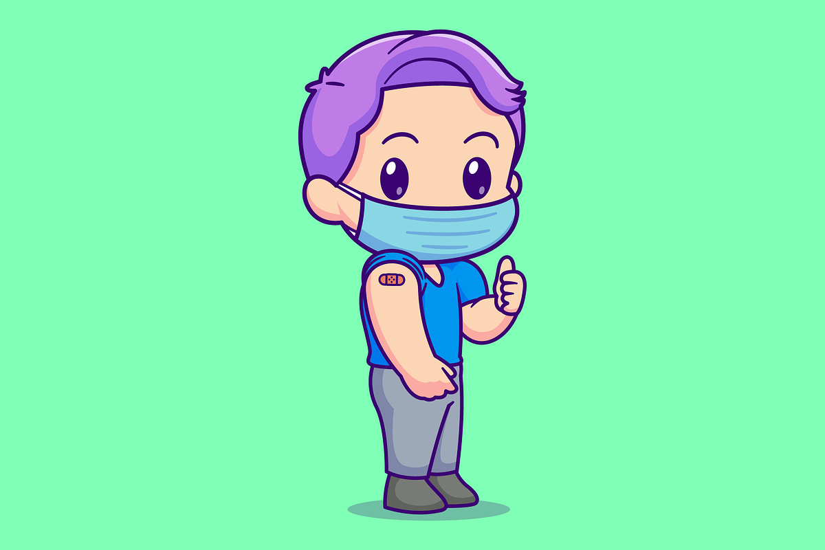 Cute Boy After Vaccine Cartoon, a Person Illustration by Catalyst Labs (Photo 2 of 3)