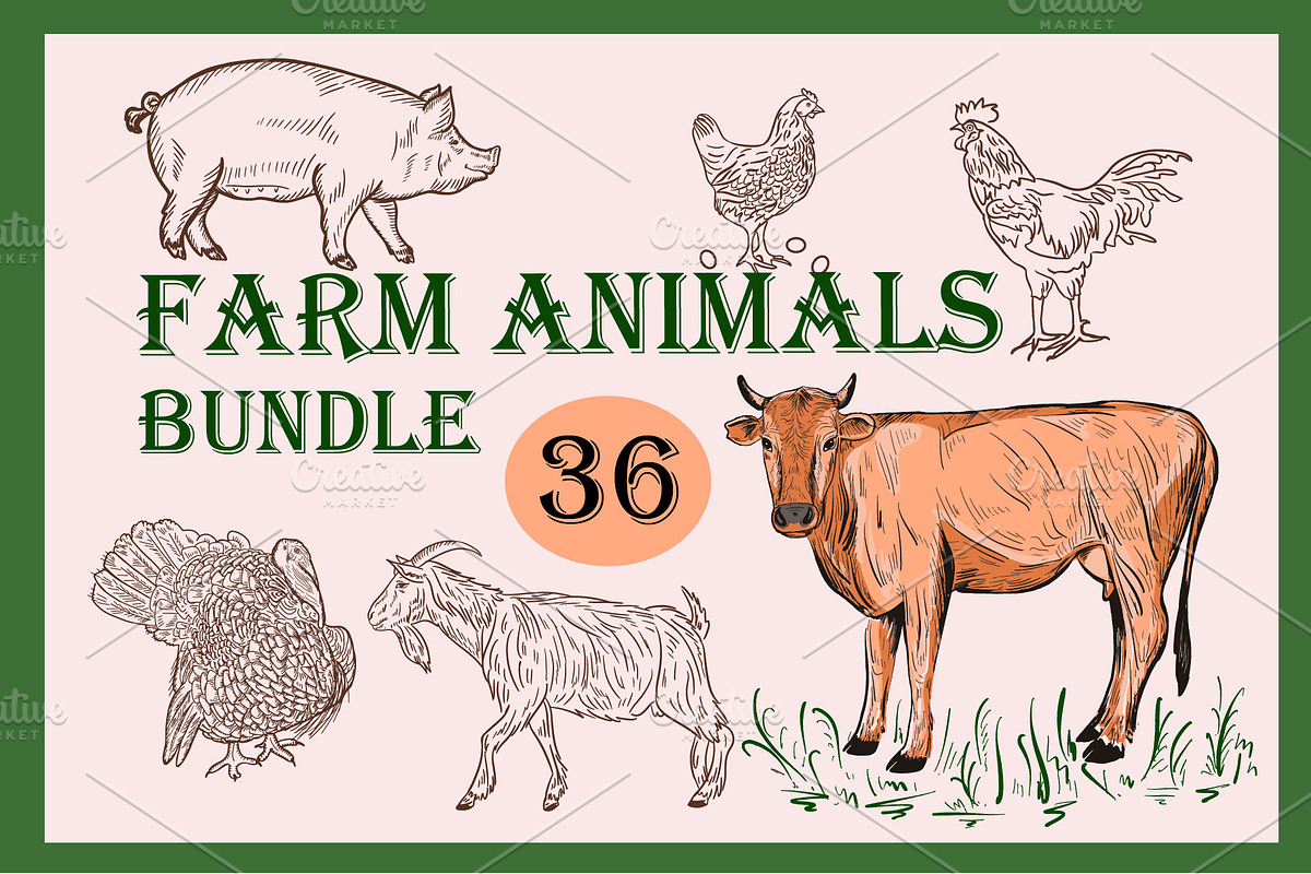 FARM ANIMALS BUNDLE, an Animal Illustration by IPVector (Photo 1 of 9)