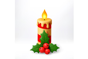 Christmas candle 3d with holly berry, an Object Illustration by Abscent