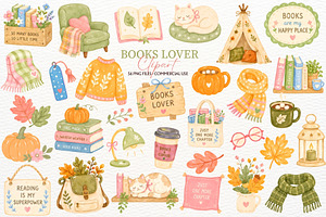 Books Lover Fall Clipart Autumn PNG, a Seasonal Illustration by SugarCloudStudioArt