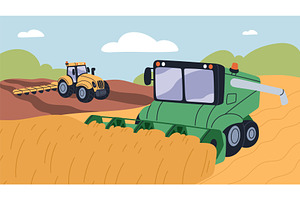 Bread manufacture. Cartoon combine, an Illustration by YummyBuum