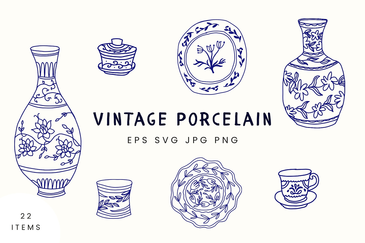 Vintage China Tableware Collection, a Decorative Illustration by Kristina Chistiakova (Photo 1 of 3)