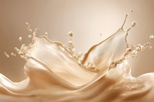 Creamy milk coffee splashing, fresh beverage pouring with drops, a Photo by Studio ANNA