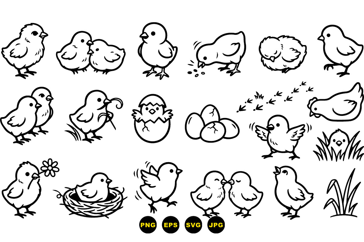 Cute Baby Chick Clipart Set, an Illustration by designvectx (Photo 3 of 3)