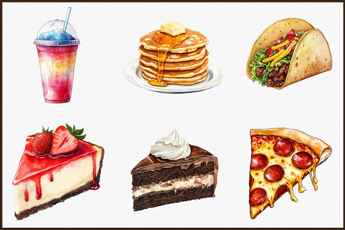 Junk Food Watercolor Clipart, an Illustration by Sublimation Artist (Photo 3 of 6)