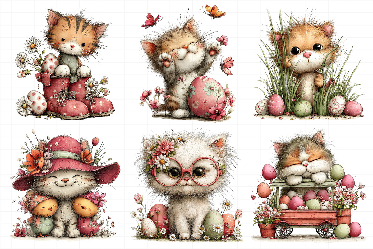 Whimsical Easter Cat Clipart, an Illustration by Daily.Designs (Photo 5 of 8)