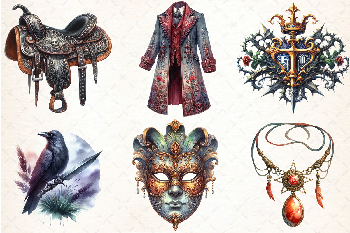 Watercolor Ataman Gothic Clipart, an Illustration by DreamCafeArt (Photo 2 of 5)