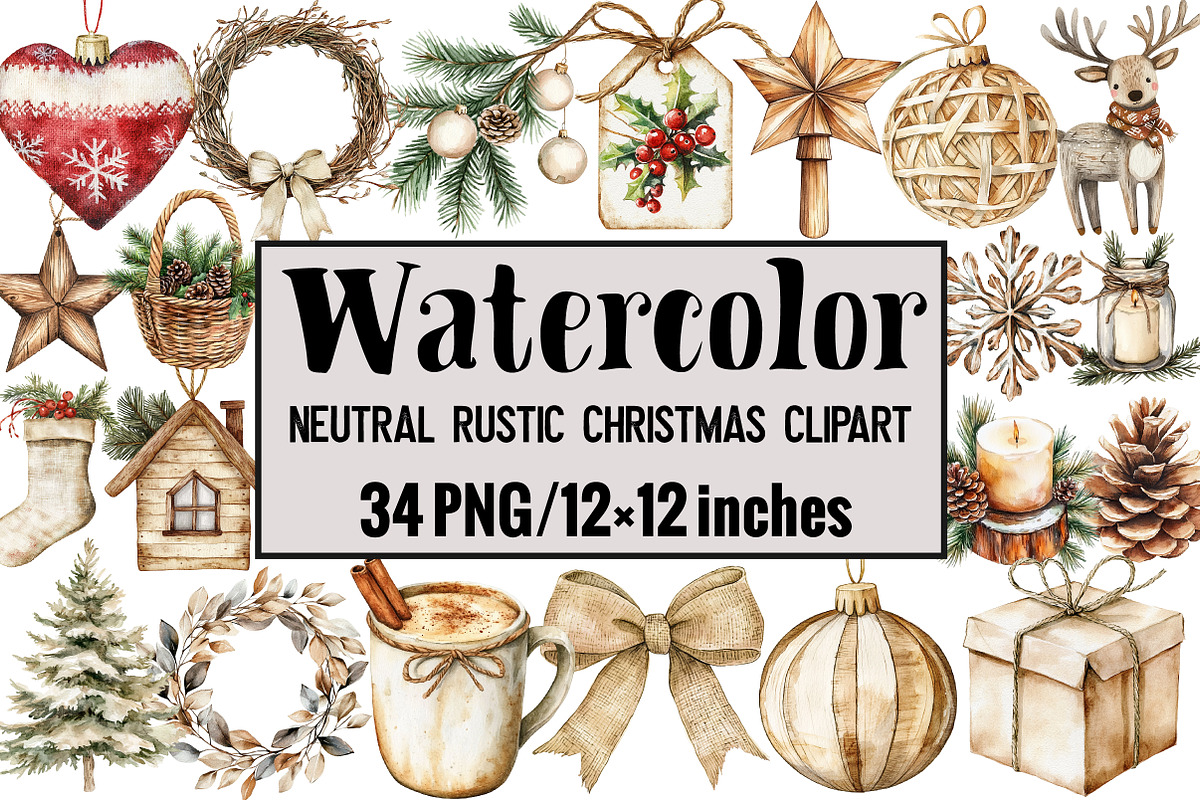 Neutral Rustic Christmas Clipart, an Illustration by Design Market (Photo 1 of 4)