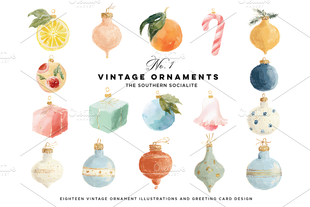 Vintage Ornaments No. 1, an Illustration by The Southern Socialite (Photo 1 of 2)