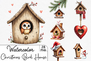 Christmas Bird House Clipart Bundle, an Illustration by CrexoraLab