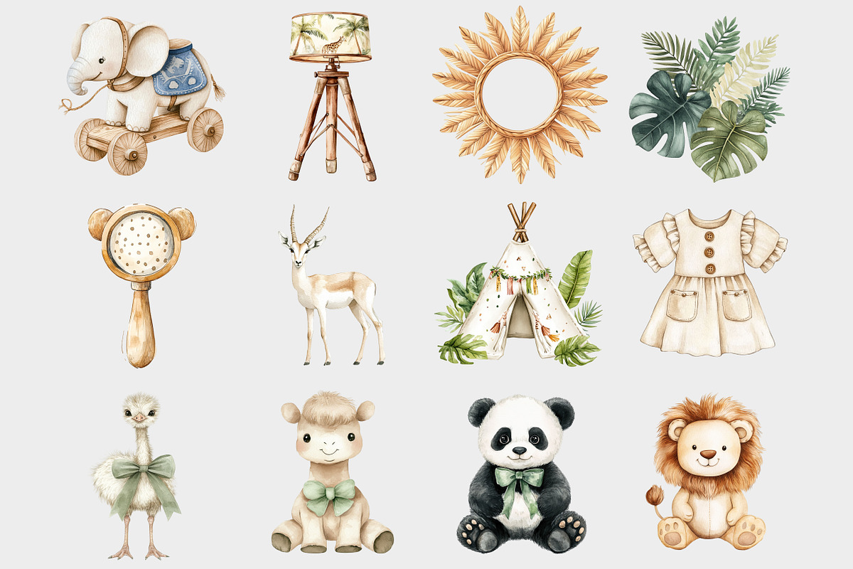 Watercolor Cute Safari Clipart, a Seasonal Illustration by Design Market (Photo 2 of 5)