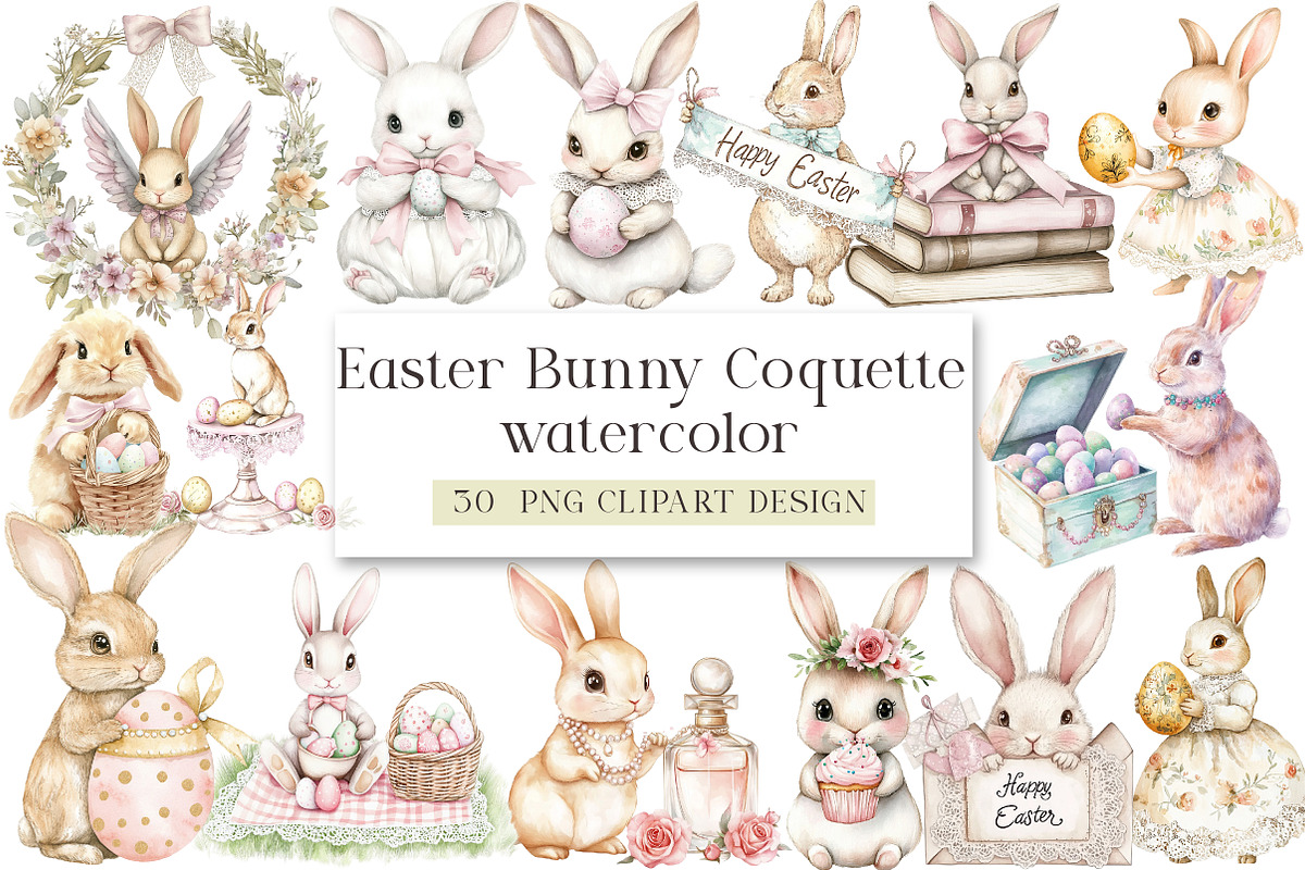 Easter Bunny Coquette Happy Easter, an Illustration by DreamArtGraphic (Photo 1 of 4)