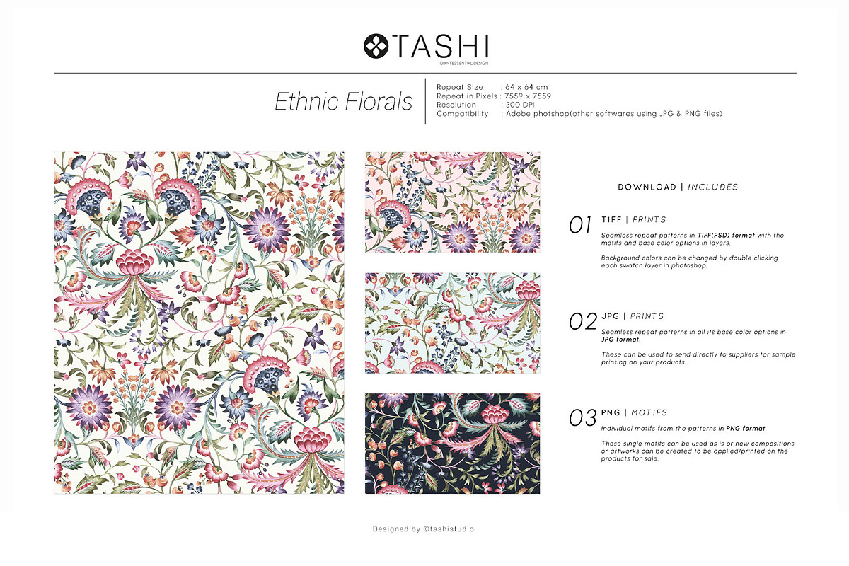 Ethnic Florals Watercolor Chintz!, a Pattern Graphic by Pink Linen (Photo 4 of 12)