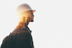 Double exposure of construction work, a Photo by Dvoevnore photos
