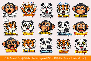 Cute Animal Emoji Sticker Pack, an Animal Illustration by Black Cat Studio