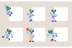 Alien characters. funny mascots in, an Illustration by Onyx