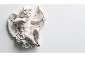 White stone sculpture of a cherub, an Illustration by Sergey Kotenev