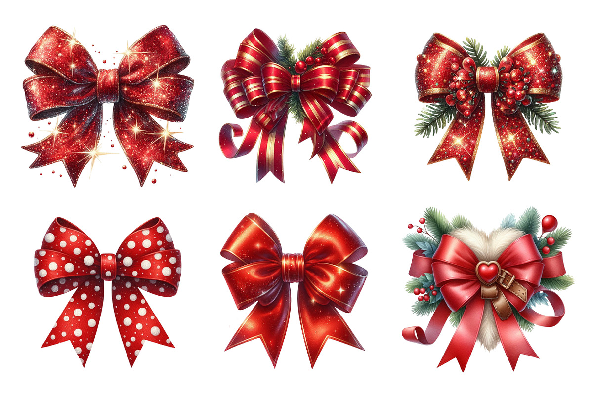 Red Coquette Christmas Bow Bundle, an Illustration by SinaCreation (Photo 3 of 7)
