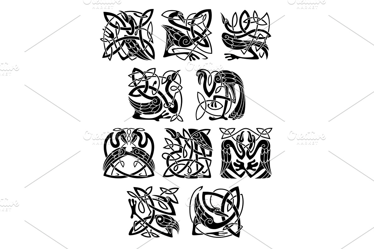 Celtic heron, stork and crane birds, a Pattern Graphic by Vector Tradition (Photo 3 of 3)