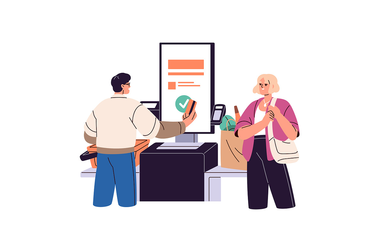 People pay at store checkout set, a Person Illustration by PaperTrident (Photo 6 of 11)