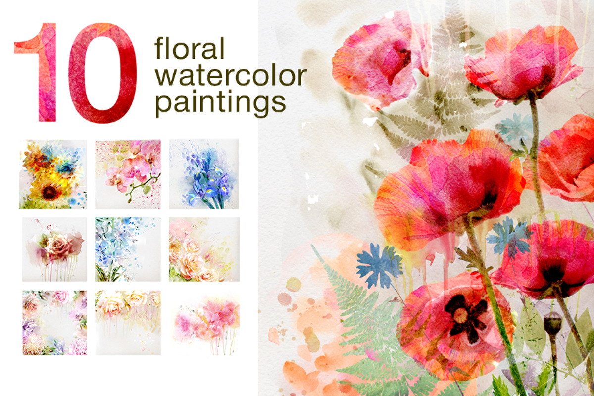 10 Floral watercolor posters, a Decorative Illustration by Anna Guz's Store (Photo 1 of 12)