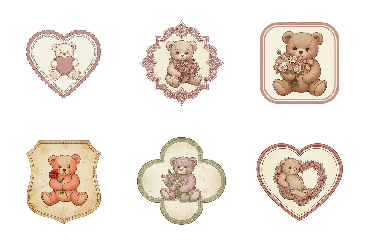 Vintage Valentine Bear Cards Printab, an Illustration by SinaCreation (Photo 2 of 5)