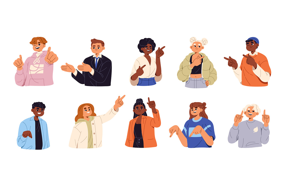 People pointing with finger set, a Person Illustration by PaperTrident (Photo 1 of 7)