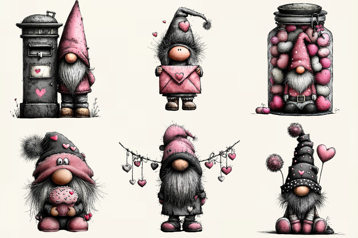 Quirky Valentine Love Gnome Clipart, an Illustration by DreamCafeArt (Photo 3 of 6)