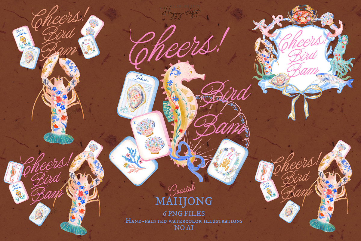 Preppy Coastal Mahjong Illustration, a Decorative Illustration by TheHappyGiftArt (Photo 2 of 7)